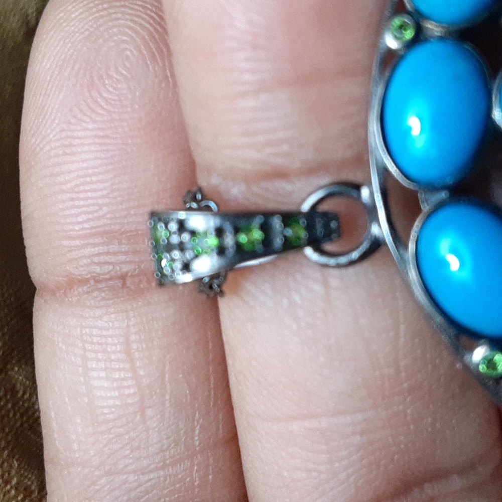 HOLD. 925, Genuine  Russian Diopside and Sleeping Beauty Turquoise. Evil Eye. - Picture 12 of 15